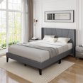 thumbnail image 4 of Gymax Cadre de Lit Rembourré Format Grand avec Poches Élastiques Base de Matelas Gris, 4 of 9