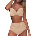 thumbnail image 1 of Huesdet Women's High Waisted Bikini Ribbed Two Piece Swimsuit High Cut Color Block Adjustable Straps Bathing Suit(Khaki,XXL), 1 of 7