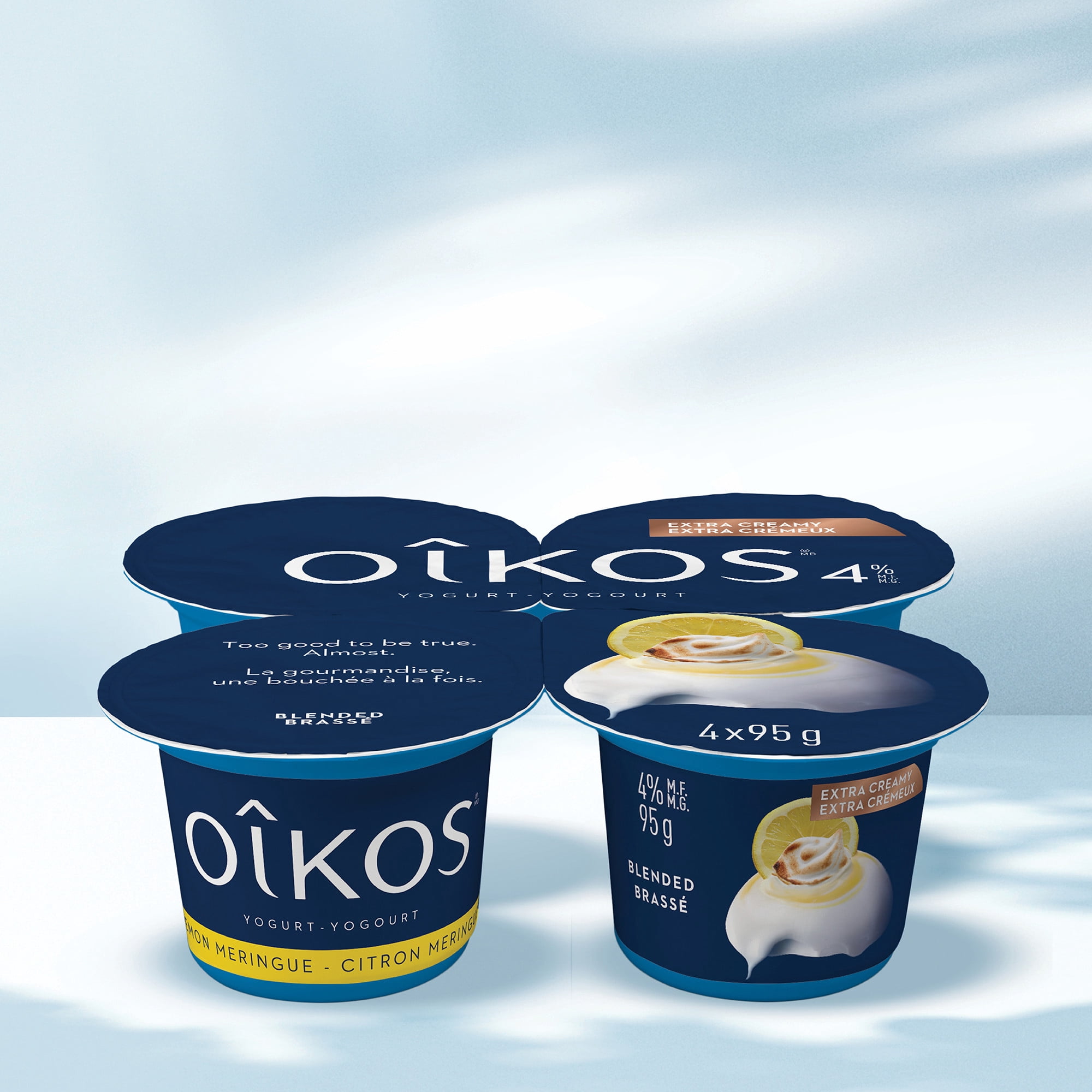 Oikos Yogourt Extra Crémeux, Citron Meringué, Brassé, 4 % M.g, 4x95g
