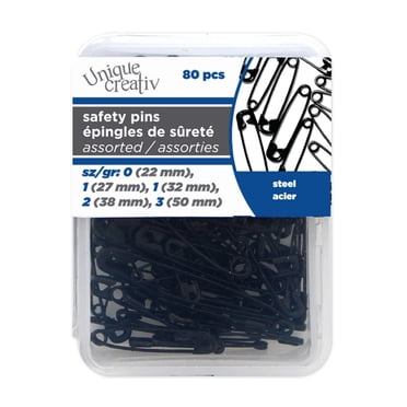 UNIQUE Creativ Safety Pins - Black, Assorted Sizes, 80 pcs