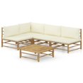 thumbnail image 1 of vidaXL 5 Piece Garden Lounge Set with Cream White Cushions Bamboo, 1 of 5