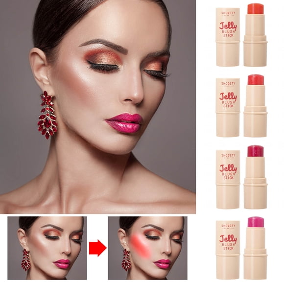 Dvkptbk blush Jelly Blush Lipstick Lip and Cheek Use 4-color Highlighter and Contouring Stick Lip Gloss Rouge Blush