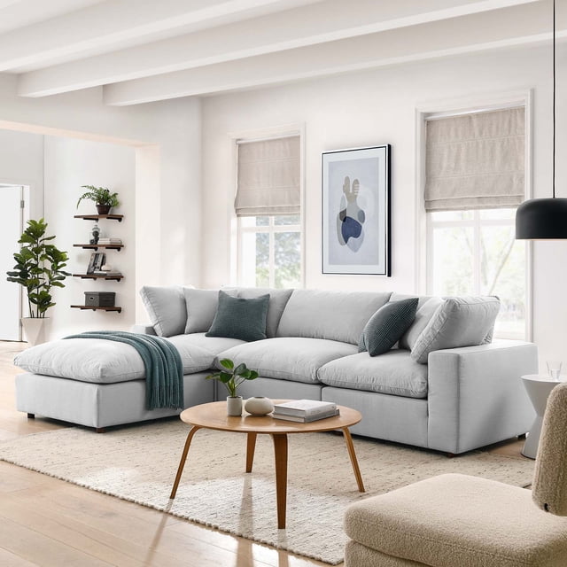 Modway Commix 4 Piece Down Filled Overstuffed Sectional Sofa Set in Light Gray