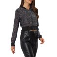 thumbnail image 4 of INSPIRE CHIC Women's Sequin Sparkle Zipper Cropped Bomber Jacket Rainbow XS, 4 of 5