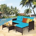 thumbnail image 3 of Gymax Ensemble de Meubles d'Extérieur en Rotin 3 Pcs Ensemble de Canapé de Patio avec Coussin Turquoise, 3 of 10