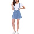 thumbnail image 1 of Unique Bargains Jupe à Bretelles Mini Décontractée pour Femme en Coton Lavé, Boutonnée devant, Ligne a, Bleu Effiloché, m, 1 of 6