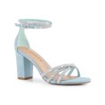 thumbnail image 1 of BLISSFUL STEP Outfit Women's Shoes Rhinestone Crisscross Strappy Block Heel Faux Suede Ankle Buckle Sandals SkyBlue 11, 1 of 8