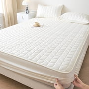 Cooling Mattress Topper Quilted Bed Cover,Waterproof Mattress Protector Breathable Ice Silk Pad,Soft Supportive Sleep Surface,Moisture Wicking Bedding Layer,Washable Bed Protection Cover