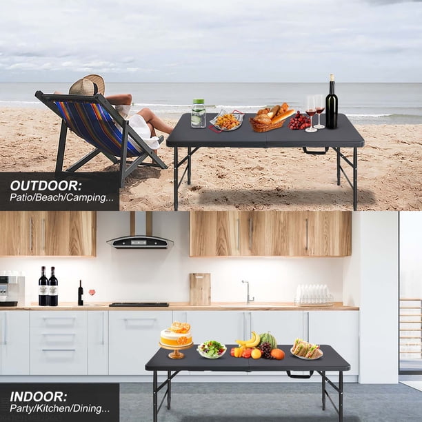 4ft Black Portable Folding Table Indoor&Outdoor Maximum Weight