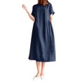 thumbnail image 1 of 2025 Robe Maxi Courte à Col Rond pour Femmes, Été, Manches, Couleur Unie, Coupe Ample, Robes de Soirée pour l'Automne, Ajustée, Mi-Longue, 1 of 5