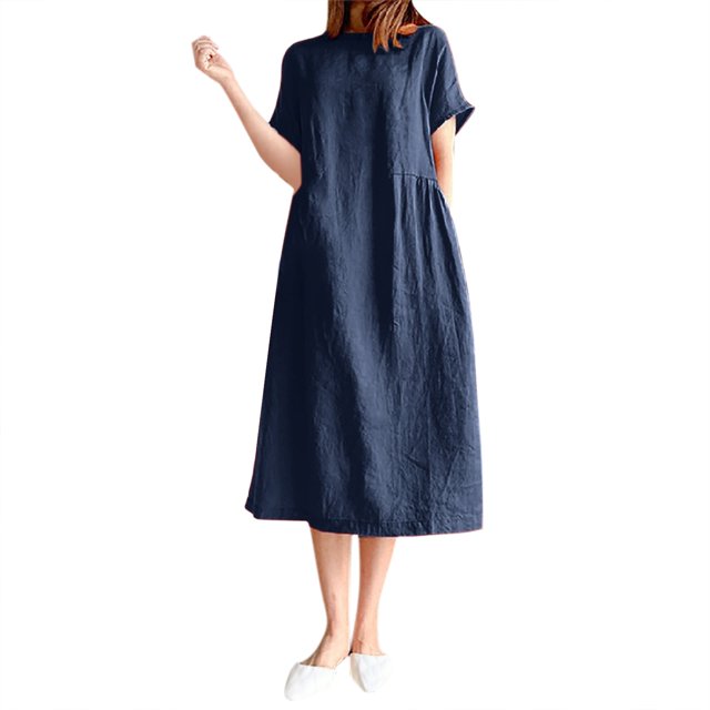 2025 Robe Maxi Courte à Col Rond pour Femmes, Été, Manches, Couleur Unie, Coupe Ample, Robes de Soirée pour l'Automne, Ajustée, Mi-Longue