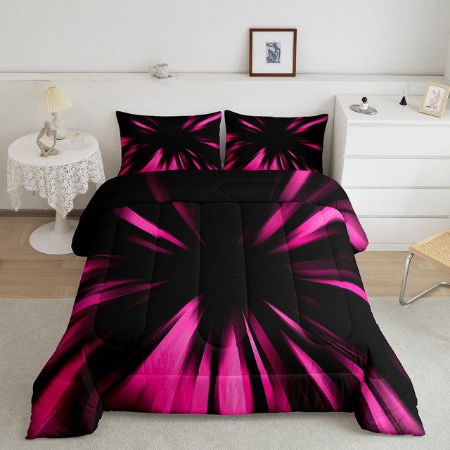 Erosebridal Gradient Geometric Bedding Sets Twin with Comforter, Abstract Striped Duvet Insert, Adult Teens, Reversible 2-Piece