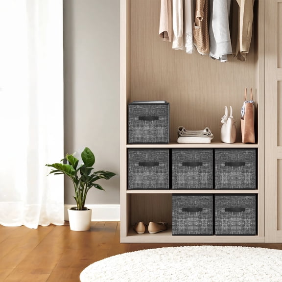 LEDREM Organiseur de Cubes de Rangement 11,8 Pouces - Lot de 6 Bacs en Tissu Pliables avec Poignées, Système d'Étagères pour Vêtements, Jouets, Noir Classique