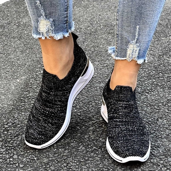 XIAQUJ Women Wedge Trainer Shoes Leisure Breathable Mesh Outdoor Fitness Running Sport Sneakers Casual Shoes Women's Fashion Sneakers Black 8(40)