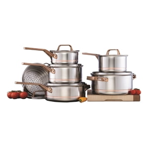 12pc Meyer CopperClad 5-Ply Ensemble d'articles de cuisine en acier inoxydable, fabriqué en cuivre Canada