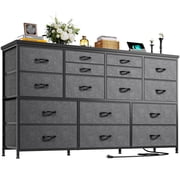Exenoray 51.1 Inch Dresser for Bedroom, 16 Fabric Drawer Long Dresser, Entertainment Center with Charging Station for 60" TV, Gray