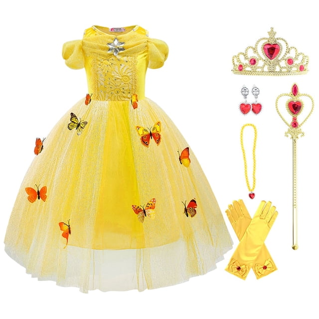 Girls Princess Dress with Butterflies 5 Layers Fancy Dress Up Costume
