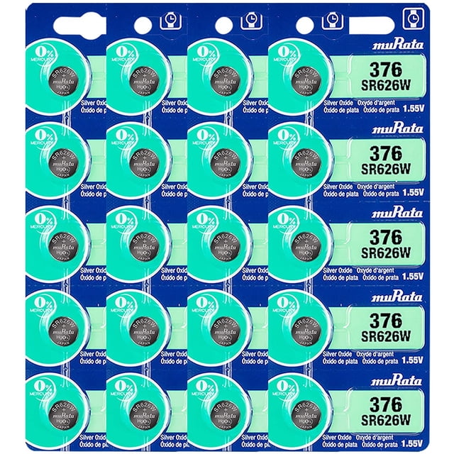 Murata 376 SR626W Battery 1.55V Silver Oxide Watch Button Cell (20 Batteries)