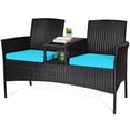 thumbnail image 2 of Costway Patio Rattan Conversation Set Seat Sofa Cushioned Loveseat Chairs Turquoise, 2 of 9