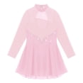 thumbnail image 1 of Linjinx Filles Enfants Justaucorps Robe de Danse Ballet à Manches Longues en Maille à Strass Assemblée Costume de Compétition de Patinage Artistique Rose 8, 1 of 5