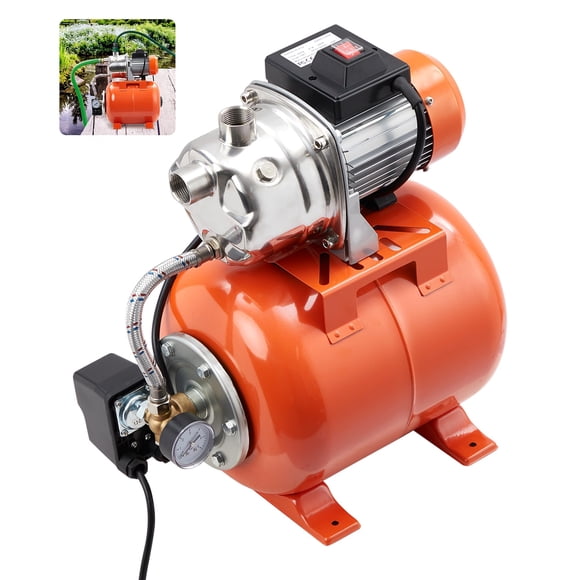 BeesClover 1HP Shallow Well Pump with Pressure Tank, Stainless Steel Irrigation Pump for Sprinkler System, Water Transfer Pump 115v, Electric Utility Pump for Garden, Pool, Well, Irrigation