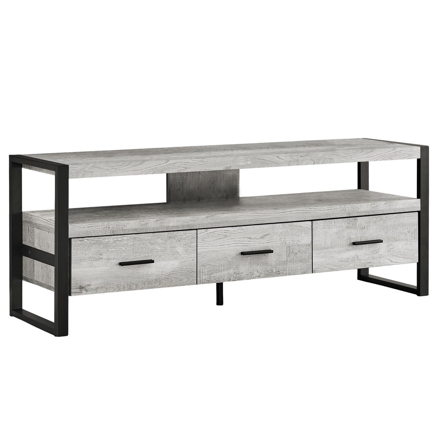 Monarch Specialties Tv Stand, 60 Inch, Console, Media Entertainment Center, Storage Drawers, Living Room, Bedroom, Metal, Laminate, Grey, Black, Contemporary, Modern