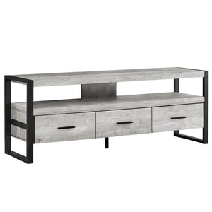 Monarch Specialties Tv Restez debout. 60 Inch, Console, Centre de divertissement médiatique, Tiroirs de rangement, Salon, Chambre, Métal, Stratifié, Gris, Noir, Contemporain, Moderne
