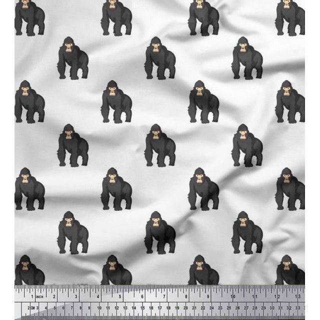 Soimoi Polyester Crepe Fabric Gorilla Animal Fabric Prints by Yard 52 Inch Wide