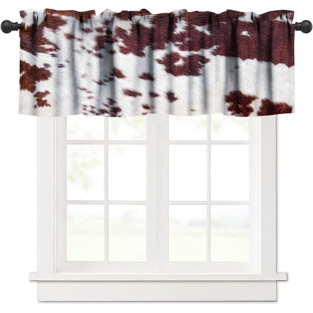 Cowhide Print Valance,Farm Animals Cow Brown 3D Fur Retro Pattern,Home Living Room Kitchen Decorative Window Curtains Valance,1 Panel 54" x 18"