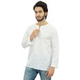 thumbnail image 4 of Atasi Men's White Short Kurta Round Keyhole Neck Cotton Tunic Shirt-Medium, 4 of 7
