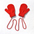 thumbnail image 1 of Red Gloves Mittens Children Winter Warm Solid Knitted Cute with String Gloves, 1 of 3