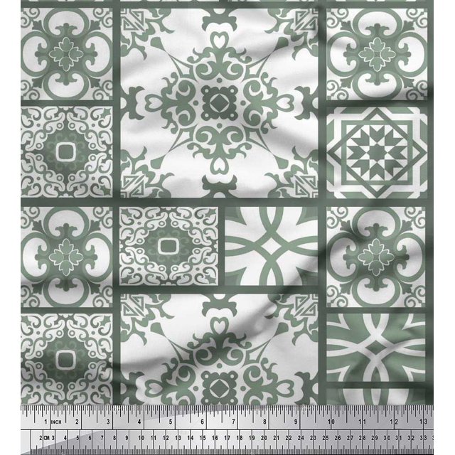 Soimoi Modal Satin Fabric Check & Damask Patchwork Print Fabric by Yard 42 Inch Wide