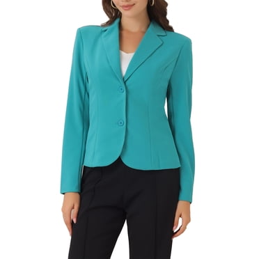 INSPIRE CHIC Blazer de Travail pour Femme Col à Revers Veste à Manches Longues Blazer de Complet Sarcelle m