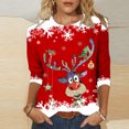 thumbnail image 1 of Hauts d'Été pour Femmes Femmes Décontracté Imprimé Noël Ample Manches Trois Quarts Col Rond Hauts Hauts de Style Professionnel Décontracté pour Femmes en Liquidation, 1 of 4