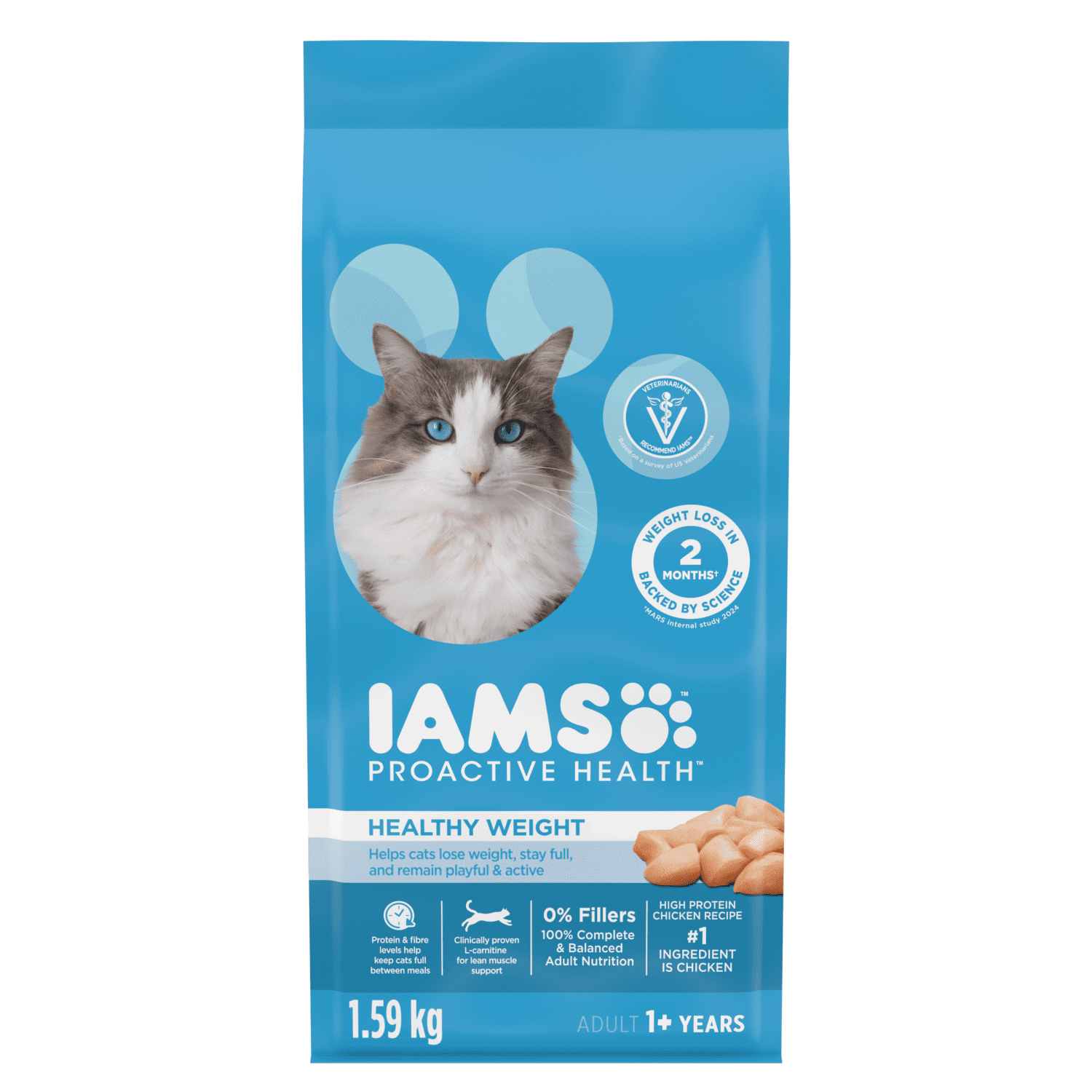 IAMS Santé PROACTIVE Poids Santé Nourriture Sèche pour Chats Adultes – au Poulet 1.6kg