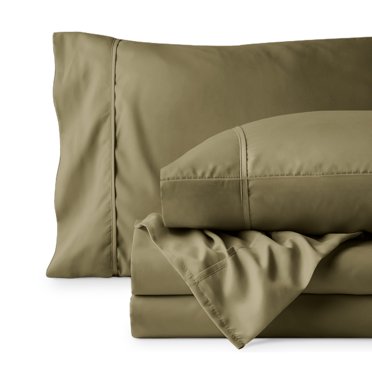 Bare Home Premium 1800 Collection 4-Piece Bed Sheet Set, California King, Olive