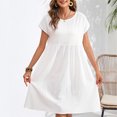 thumbnail image 2 of Yuyuzo Robes d'Été pour Femmes 2025 Coton Lin Manches Courtes Plissées Robe Midi Décontractée T-Shirt Fluide Robe d'Été, 2 of 7