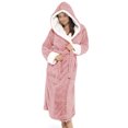 thumbnail image 3 of Avamo Ladies Sherpa Robes Solid Color Sleepwear Hooded Fuzzy Plush Bathrobe Plain Fleece Robe Sleeping Dressing Gown Pink 3XL, 3 of 5