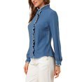 thumbnail image 4 of INSPIRE CHIC Women's Office Button Down Ruffle Stand Collar Long Sleeve Work Shirts, 4 of 6