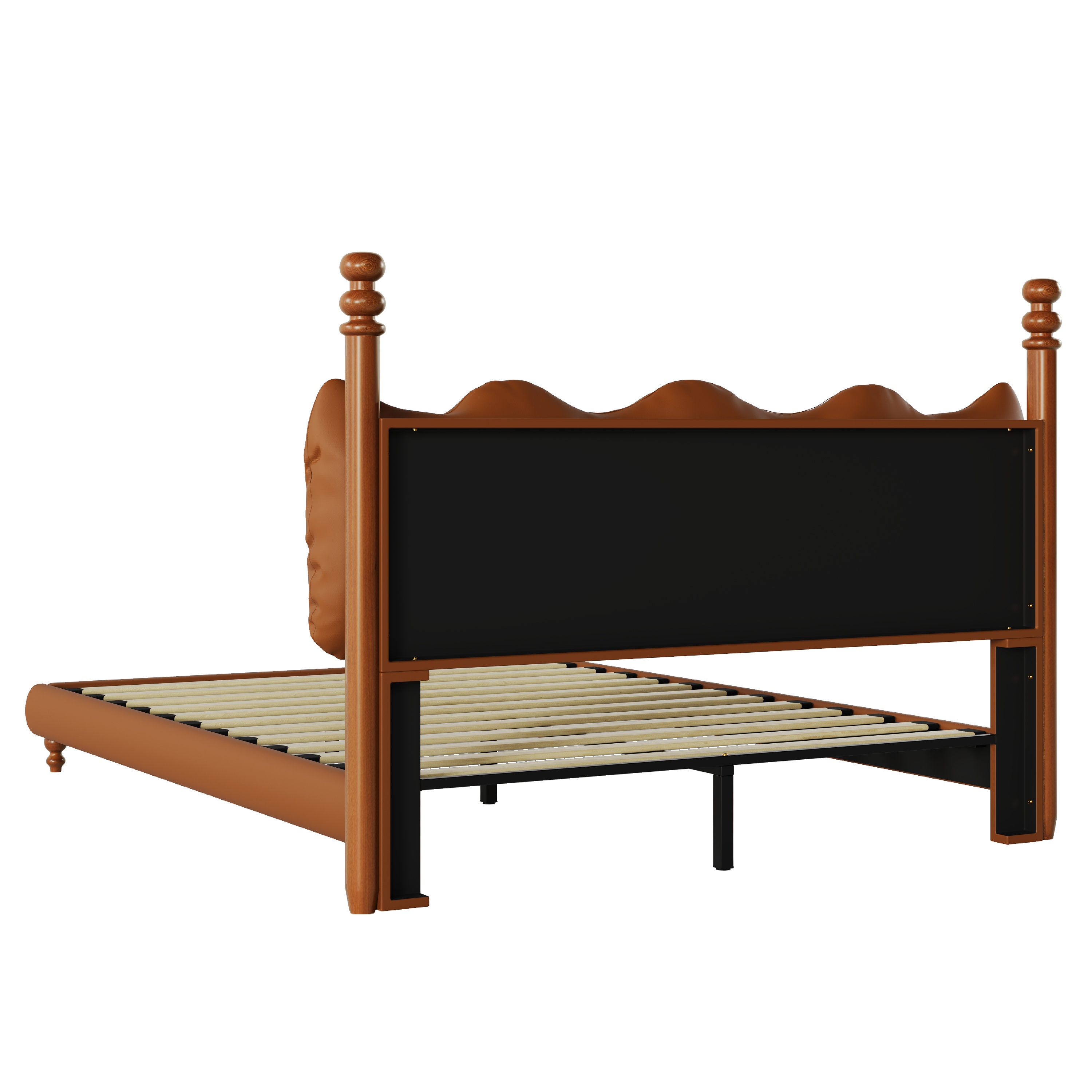 Noble House Lit Plateforme Grand Rembourré avec Tête de Lit, Cadre de Lit en Cuir PU avec Poteaux en Bois, Brun