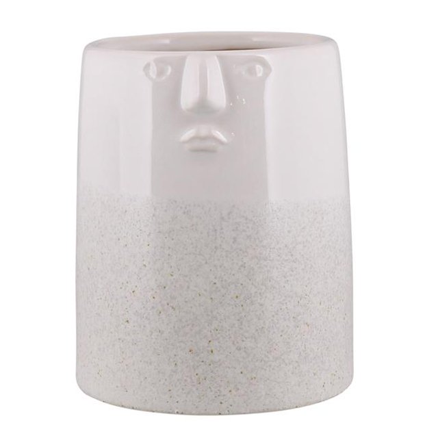 Benjara BM237042 Vase Rond en Céramique de 7 Po avec Design de Visage&44; Blanc