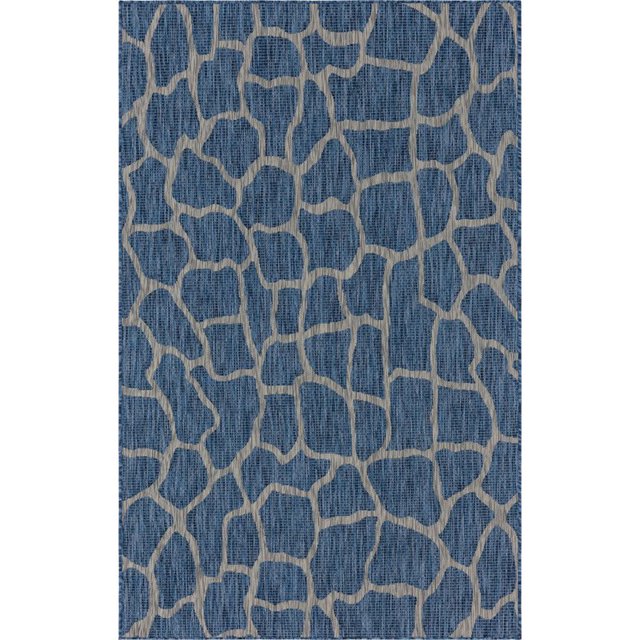 Unique Loom Tapis de Safari en Plein Air 5' x 8' Rectangle Bleu/ivoire