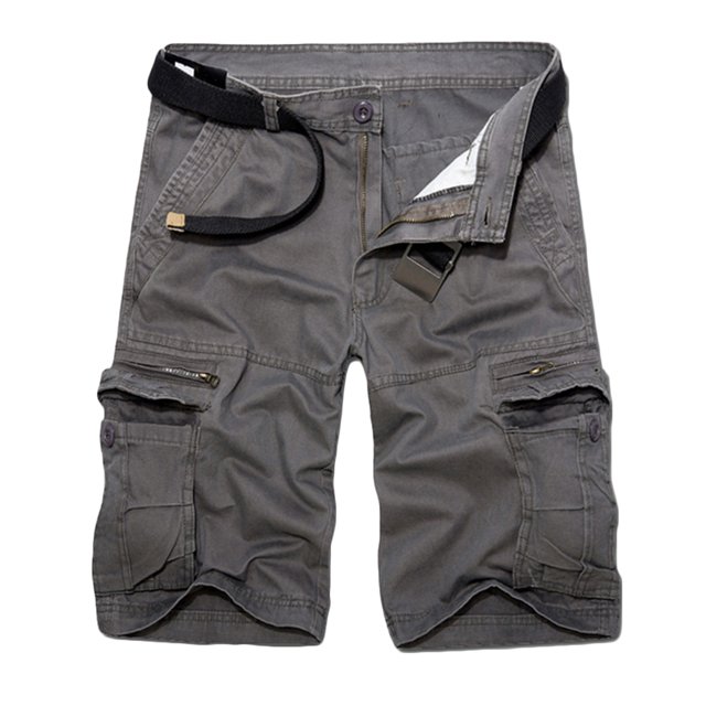 Penkiiy Men Casual Solid Fashion Zipper Button Pockets Cropped Cargo Shorts S Dark Gray