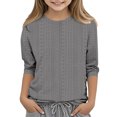 thumbnail image 2 of Plebaso Blouse Décontractée à Manches 3/4 pour Filles, Col Rond, Couleur Unie, Ajourée, 2 of 5