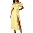 thumbnail image 2 of Ovzne Robes pour Femmes Robe pour Femme Robe Décontractée de Printemps et d'Été pour Femmes à Manches Bouffantes, à Lacets, Fendue Robe de Vacances Robe à Manches Courtes Liquidation, 2 of 7