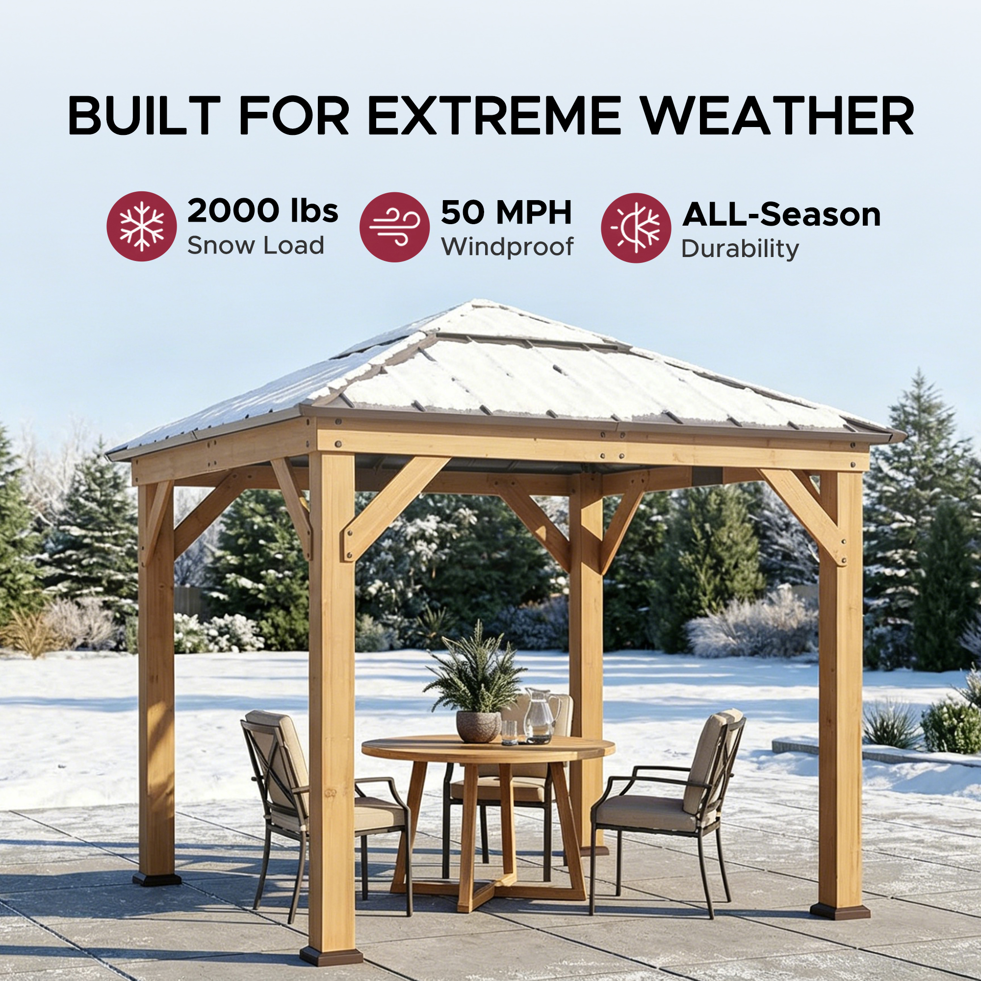 Sunjoy Outdoor Patio 9x9 ft Cedar Framed Gazebo with Brown Steel & Polycarbonate Hip Roof Hardtop