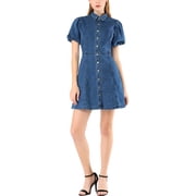 INSPIRE CHIC Women's Denim Dress Puff Short Sleeve Button Shirt Dresses