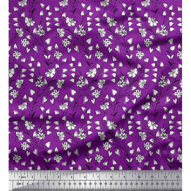 Soimoi Tissu en Poly Georgette Imprimé Feuilles et Fleurs au Mètre 42 Pouces de Large