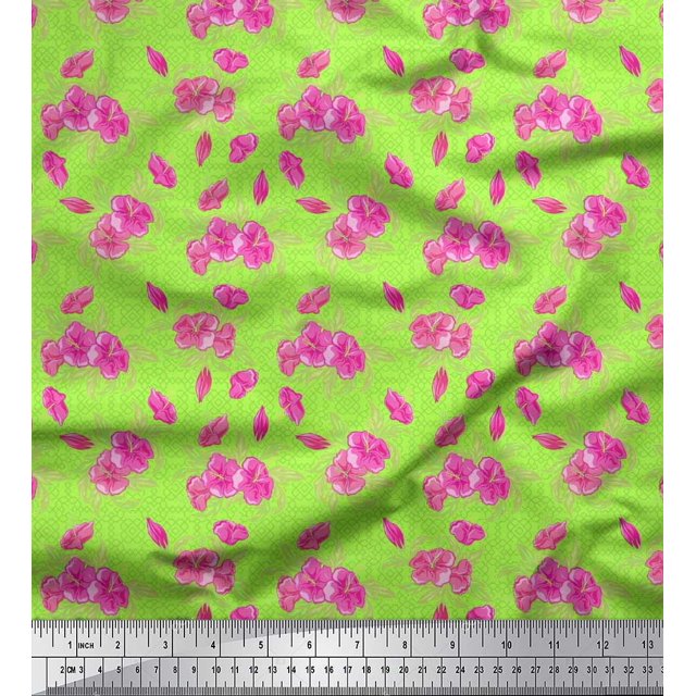Soimoi polyester Crepe Fabric Geometric Design,Leaves & Floral Artistic Printed Fabric 1 Yard 42 Inch Wide