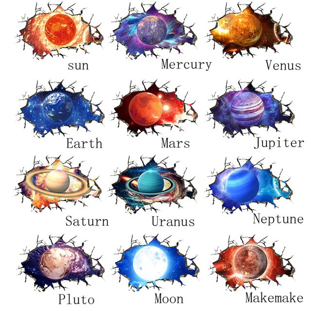 Waterproof 3D Universe Planet Scenery Broken Wall Sticker Room Decoration